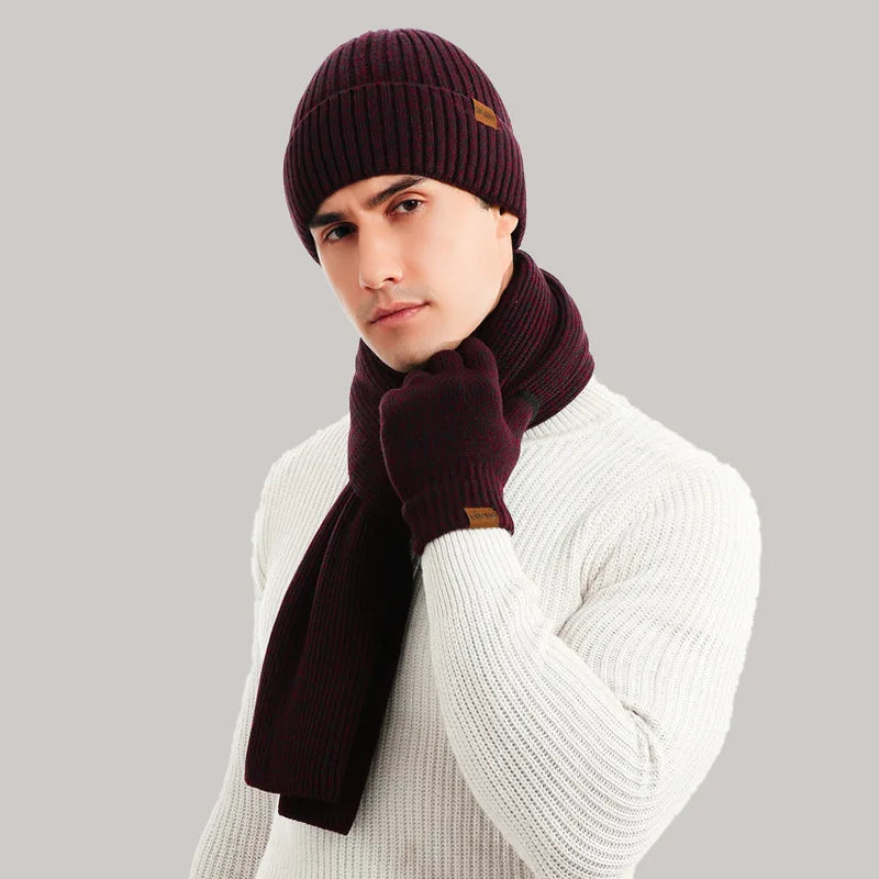 Men's hat, scarf and glove set